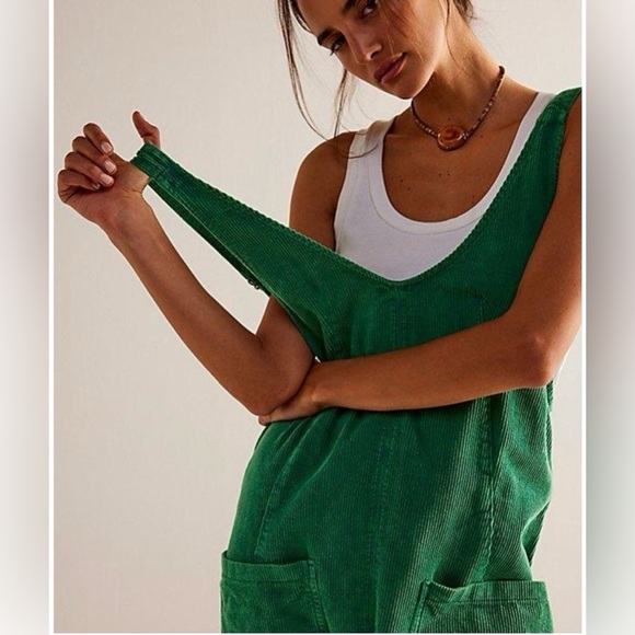 We The Free Denim - Free People Green Corduroy Women's Overalls (XL)
